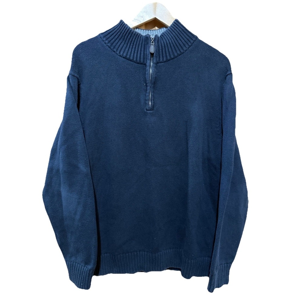 LL Bean Sweater 1/4 Zip Blue Cotton Pullover Coastal Classic Mens Large Reg EUC - Picture 5 of 5